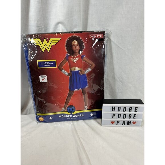Wonder Woman Girls Halloween Costume Tutu Dress Medium 8-10 Headband Gauntlets - Picture 4 of 5